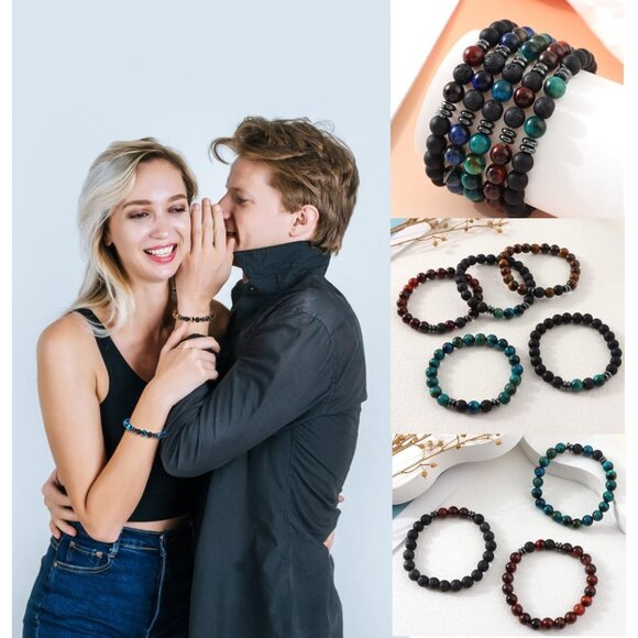 12Pcs Natural Stone Lava Rock Beaded Bracelets for Men and Women, 8mm, Stretchy, - Picture 4 of 7